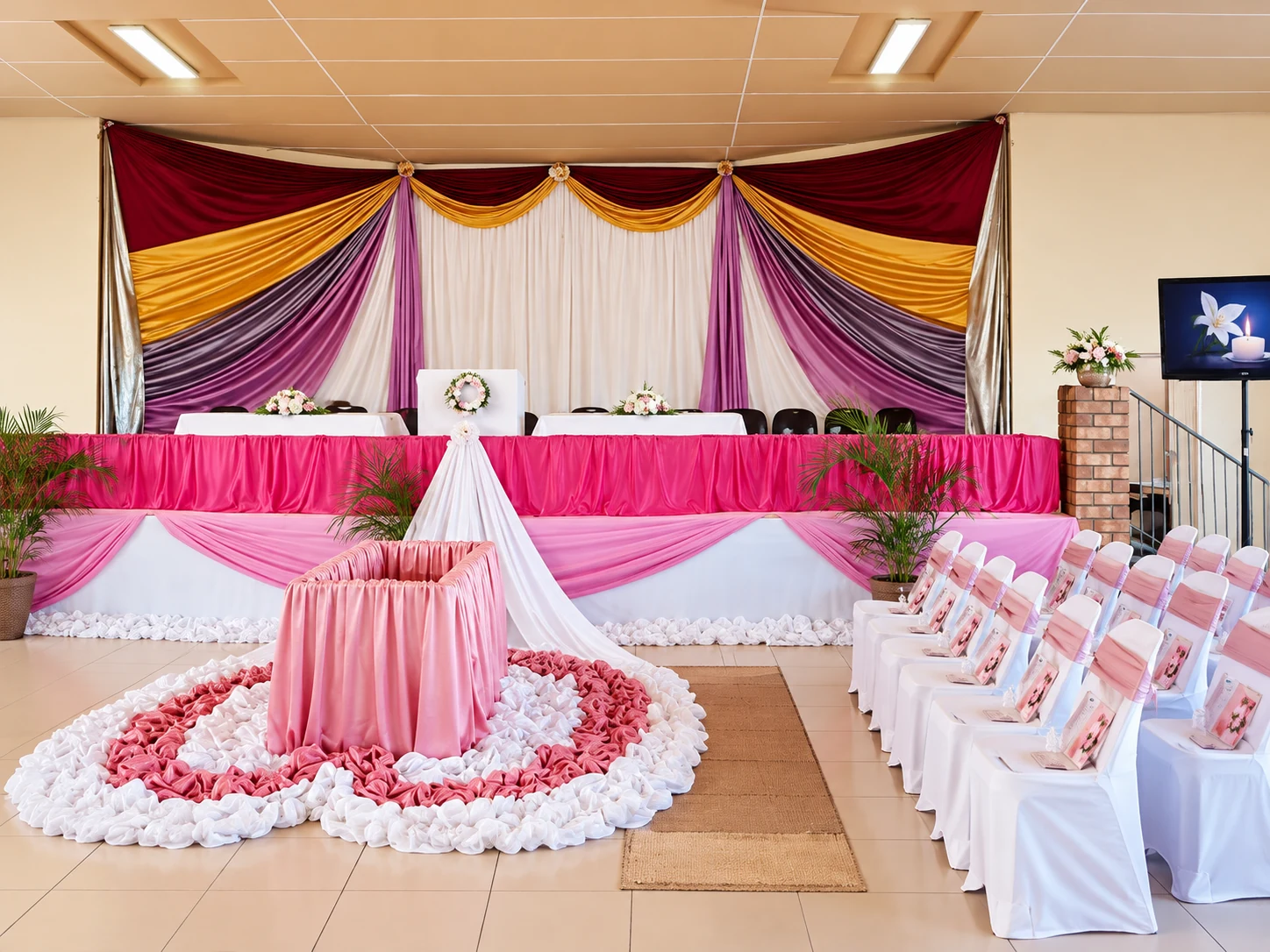 Pink decorated funeral venue